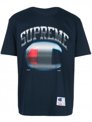 Supreme Champion Chrome Corta-sleeve Azul Marino | WWSJ8898
