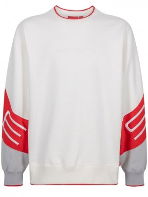 Supreme Embroidered-logo Crew-neck Blancos | UUDY4146
