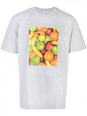 Supreme Fruit-print Crew Neck Grises | UWJC8449