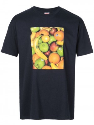 Supreme Fruit-print Crew Neck Negros | RKIT1072