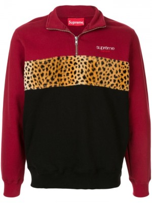 Supreme Leopard-print Panel Half-zip Sweatshirt Rojos | ZTXH7013