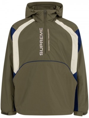 Supreme Panelled Half-zip Pullover Jacket Verde Oliva Verdes | YFQG2411