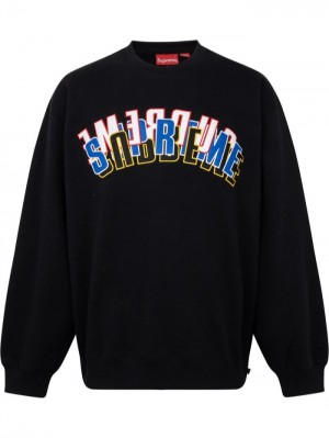 Supreme Stacked-logo Crew-neck Sweatshirt Negros | LRUH0927