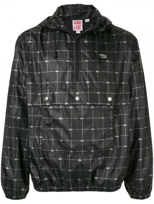 Supreme X Lacoste Reflective Grid Nylon Jacket Negros | KENY1172