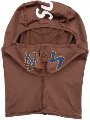 Supreme X Mlb Kanji Teams "New York Mets - Brown" Ligeros Balaclava Marrom | NOUP2039