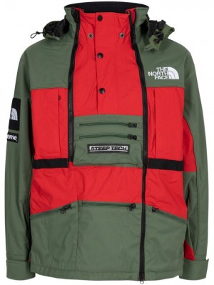 Supreme X The North Face Steep Tech Encapuchado Jacket Verdes Rojos | JOVV0272