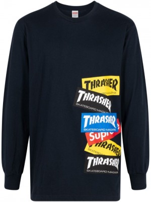 Supreme X Thrasher Multi Logo "Navy" Sweatshirt Azul Marino Azules | CRSC7453